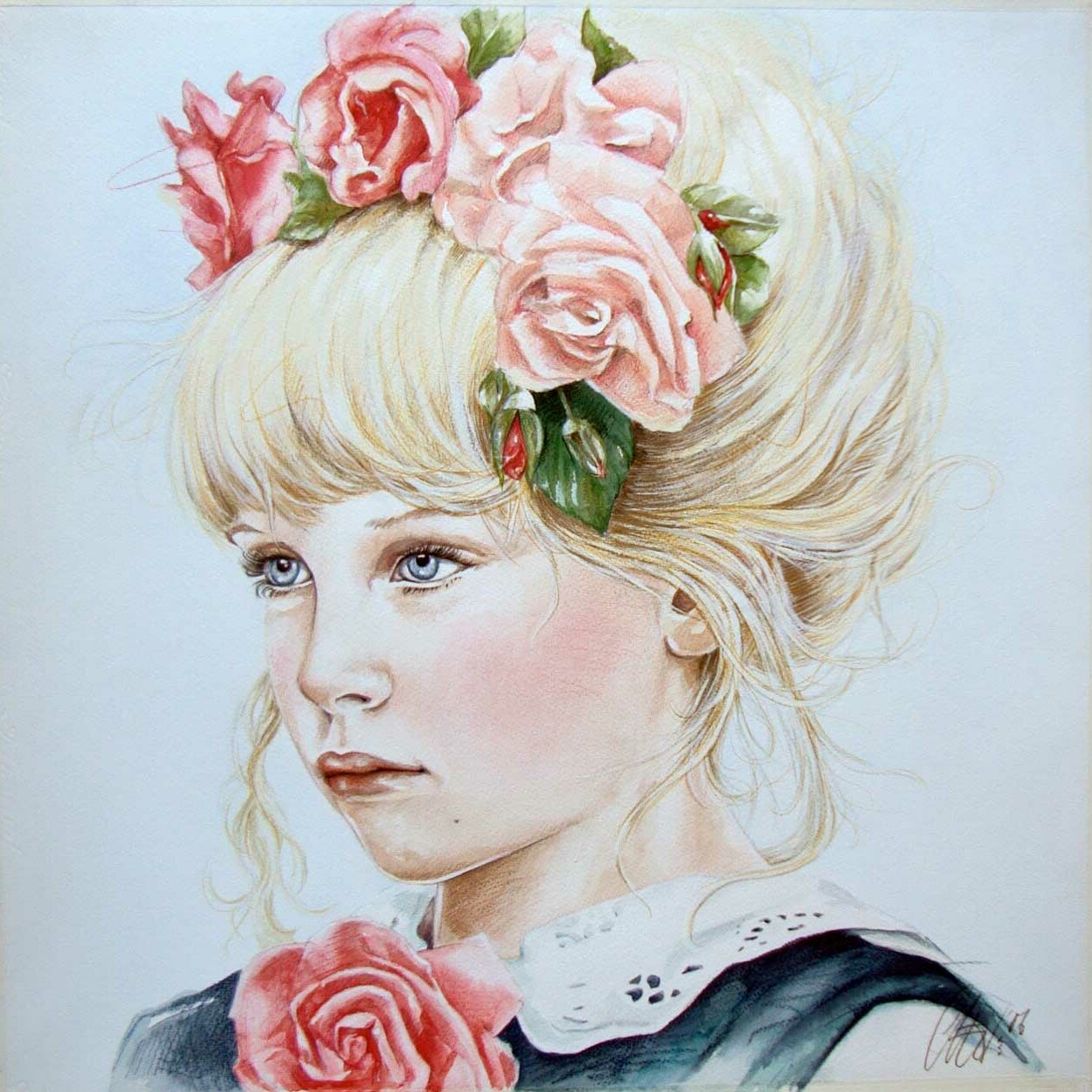 Hans De Cleen portret meisje met rozen in haar